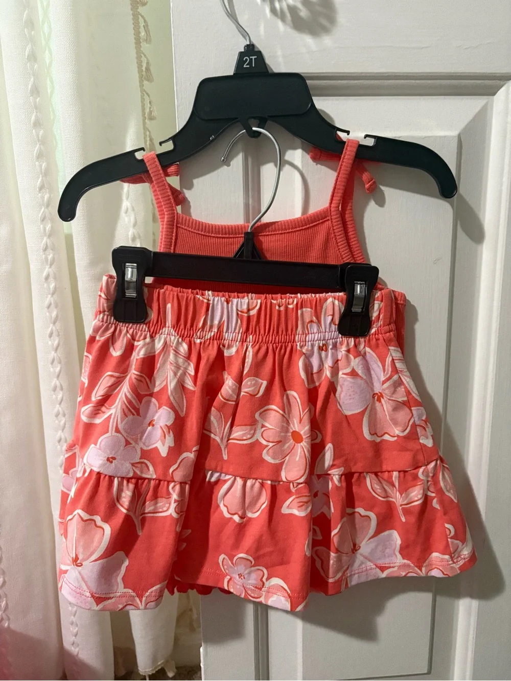 2T Girls Coral Tank Top with Floral Skirt